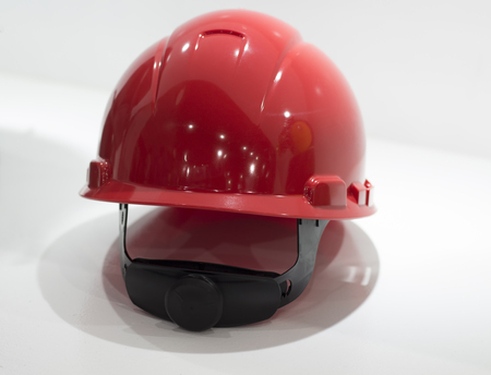 Red Safety helmet Isolated white background;Working Hard Hat;Personal Protection Equipment PPE;Rear Viewの写真素材