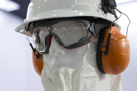 mannequins with Safety helmets ,safety glass and ear muff ; Working Hard Hat;Personal Protection Equipment PPEの写真素材