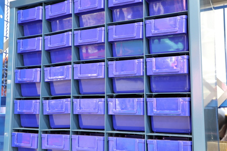 Plastic drawer for keeping parts in factoryの写真素材