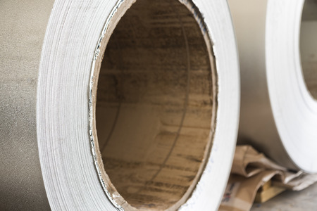 Steel Coils stock in warehouse for tile manufacturingの写真素材