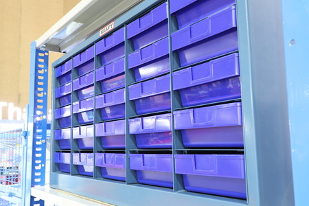 Plastic drawer for keeping parts in factoryの写真素材