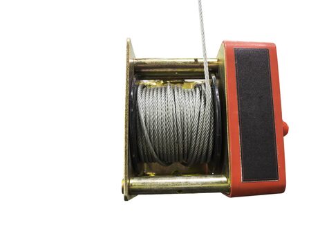 Industrial winch for safety steel coil ; high ground working ; isolated white background