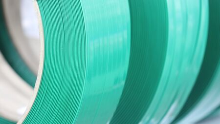 Green PP band for packaging and fastening of carton box ; Business industrial background の写真素材