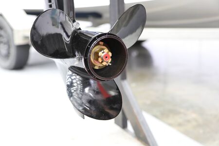 black  three blade of marine engine for speed boat ; engineering industrial background