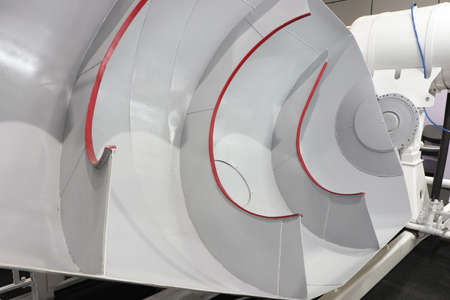 cross section of concrete mixter tank truck show detail inner shape ; industrial backgroundの写真素材