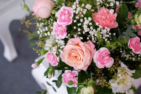 colorful of flowers pink rose,wedding feeling.Flowers for a wedding look fresh and fresh.の写真素材