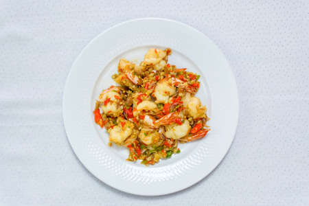 Stir-fried Prawns with Chili, a popular Thai food for Asians.の写真素材