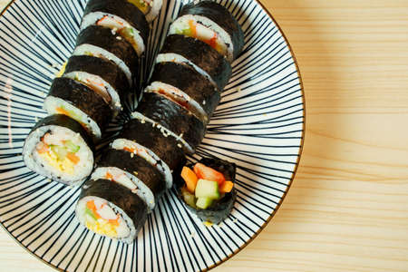 Kimbap, one of Korea's most popular snacks.Korean Seaweed Rice Rolls.の写真素材