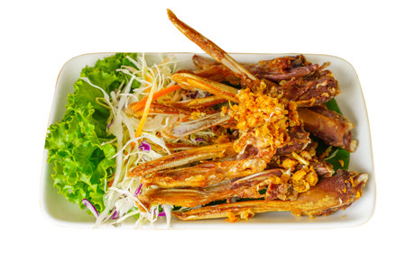 Deep fried duck beaks and deep fried isoletion and clippingpath.Popular snacks for Thai and Chinese peopleの写真素材