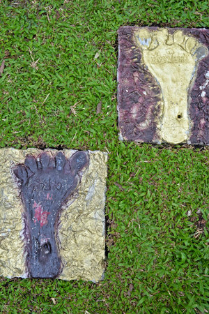 Foot prints that demarcate between 2 provincesの写真素材