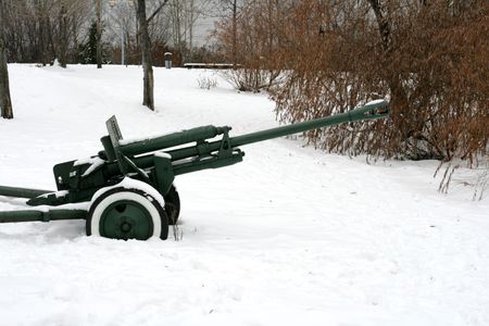Gun in a museum open-air in the city of Saratov in Russiaの写真素材