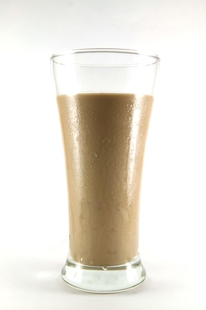 milk (coffee taste) in cup isolated on white backgroundの写真素材