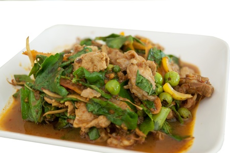 spicy fries pork with herbの写真素材
