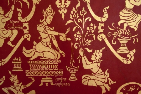 Painting art on wall at temple about Buddhaのeditorial素材
