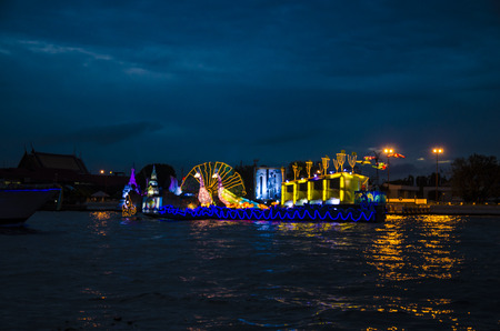 BANGKOK, THAILAND - NOVEMBER 6: Festival of colors of the water, Loy Krathong festival in the Chao Phraya River. People come to watch Loy Krathong festival on November 6,2014 in Bangkok, Thailand.のeditorial素材