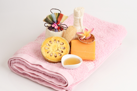 Baell Soap, Mix with fresh Bael and honey, hand-made soap is made from natural raw materials.の写真素材