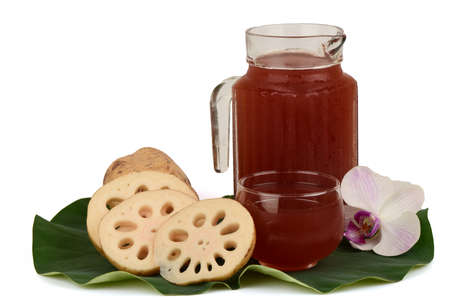 Lotus root water have medicinal properties and on a white background.の写真素材