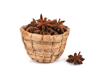 Chinese star anise, Star anise, fruits have medicinal properties and on a white background.の写真素材