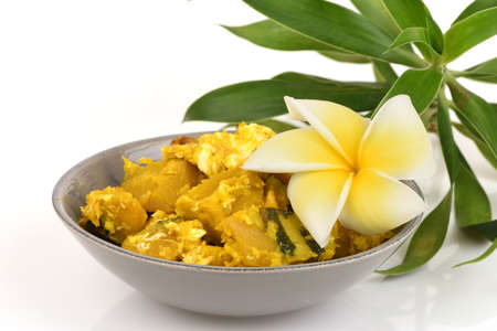 Fried Pumpkin with Eggs, Health Food and has medicinal properties on a white background.の写真素材