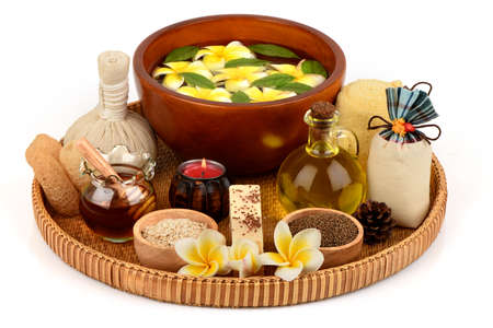 Face mask and scrub with perilla extract, oats, oil and honey for skin treatment, have medicinal properties and placed on a white background.の写真素材