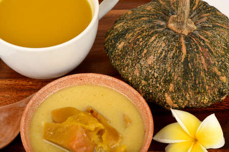 Pumpkin fruit, juices and dessert for healthy food.の写真素材