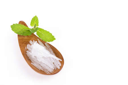 Menthol Crystal  and Kitchen Mint, branch and green leaves isolated on a white background.の写真素材