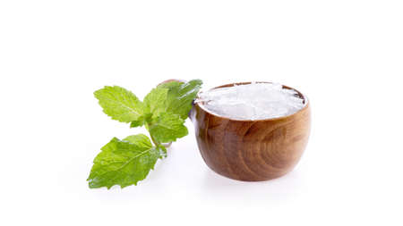 Menthol Crystal  and Kitchen Mint, branch and green leaves isolated on a white background.の写真素材