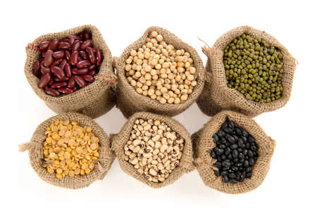 Grains, five color bean are green beans, red bean, black bean, white bean and soybean.の写真素材