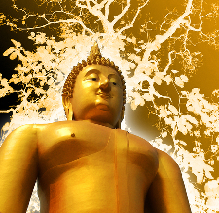 buddha statue on gold background with clipping pathの写真素材