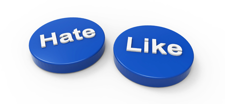 Like and hate icons isolated on white background. 3D illustration.