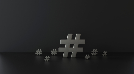 Silver hashtag icon on dark background.3D Illustration.の写真素材