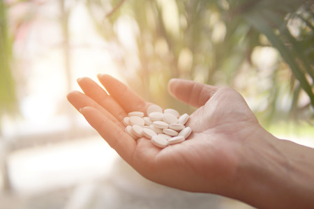 Group of Medicine pills in the hand.の写真素材