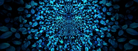 Tropical leaf forest glow in the black light background. High contrast.