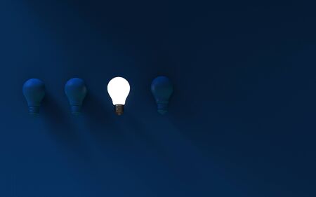 Light bulbs on dark blue background. Idea concept. 3D Illustration.