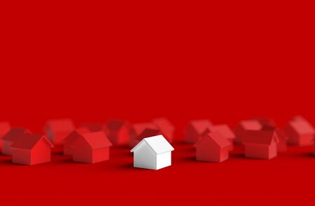 Group of blurred house isolated on red background. 3D Illustration.