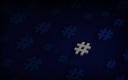 Hashtag icon glow in the dark background. 3D Illustration.の写真素材