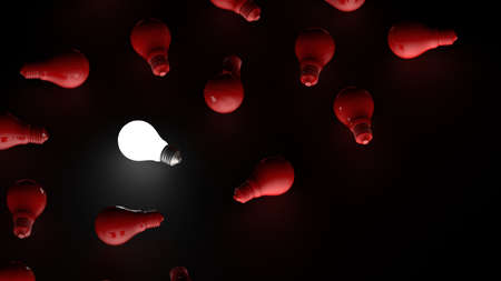 Light bulbs on dark background. Idea concept. 3D Illustration.の写真素材