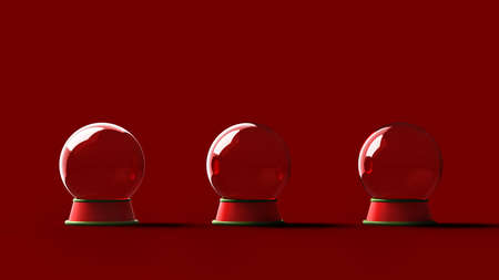 Empty Crystal Ball / snow globe isolated on red background. For the Christmas season. 3D illustration.の写真素材
