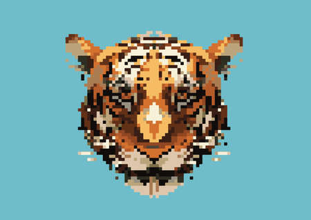 Pixel tiger head pattern background.