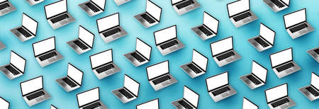 Modern laptops on blue background. 3D Illustration.の写真素材