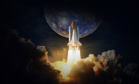 Space Shuttle takes off to Mercury.の写真素材