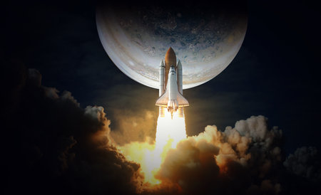 Space Shuttle takes off to jupiter.の写真素材