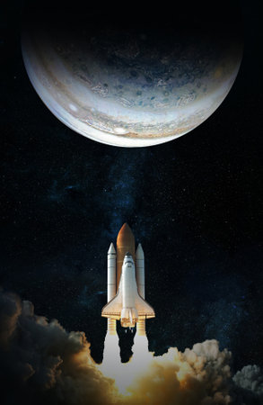 Space Shuttle takes off to jupiter.の写真素材
