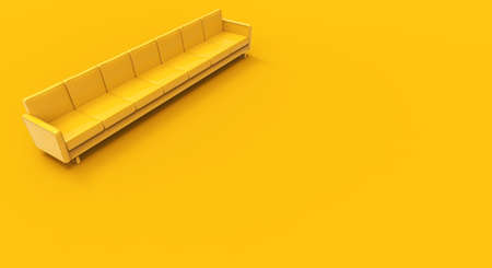Extremely long yellow sofa isolated on yellow background. 3d renderingの写真素材