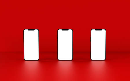 Mobile Phone Template Mockup isolated on red background. 3D illustration.