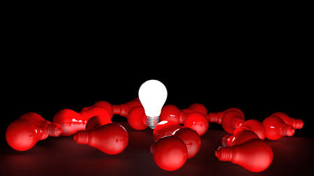 Light bulbs on dark background. Idea concept. 3D Illustration.の写真素材