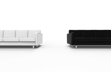 Extremely long black and white sofa isolated on white background. 3d rendering