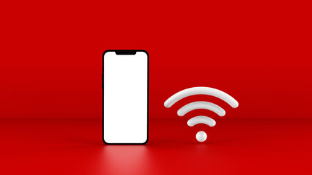 Mobile Phone Template Mockup and wifi icon. 3D illustration.の写真素材
