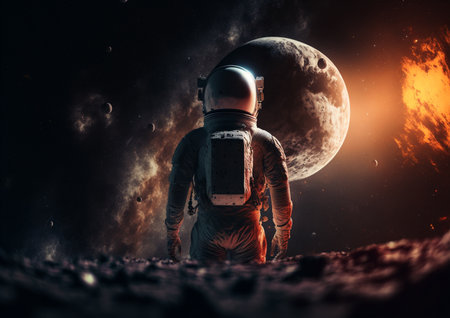 Astronaut and space background. 3d illustration