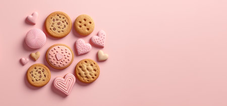 Sweet valentine cookies in valentine day. Ai generated.の素材